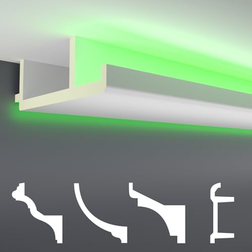 HEXIM LED Stuckleisten Sparpakete - Indirekte Beleuchtung mit Deckenleisten aus PU, leicht & lichtundurchlässig- (4m LED-16) Zierleisten Zubehör Wand