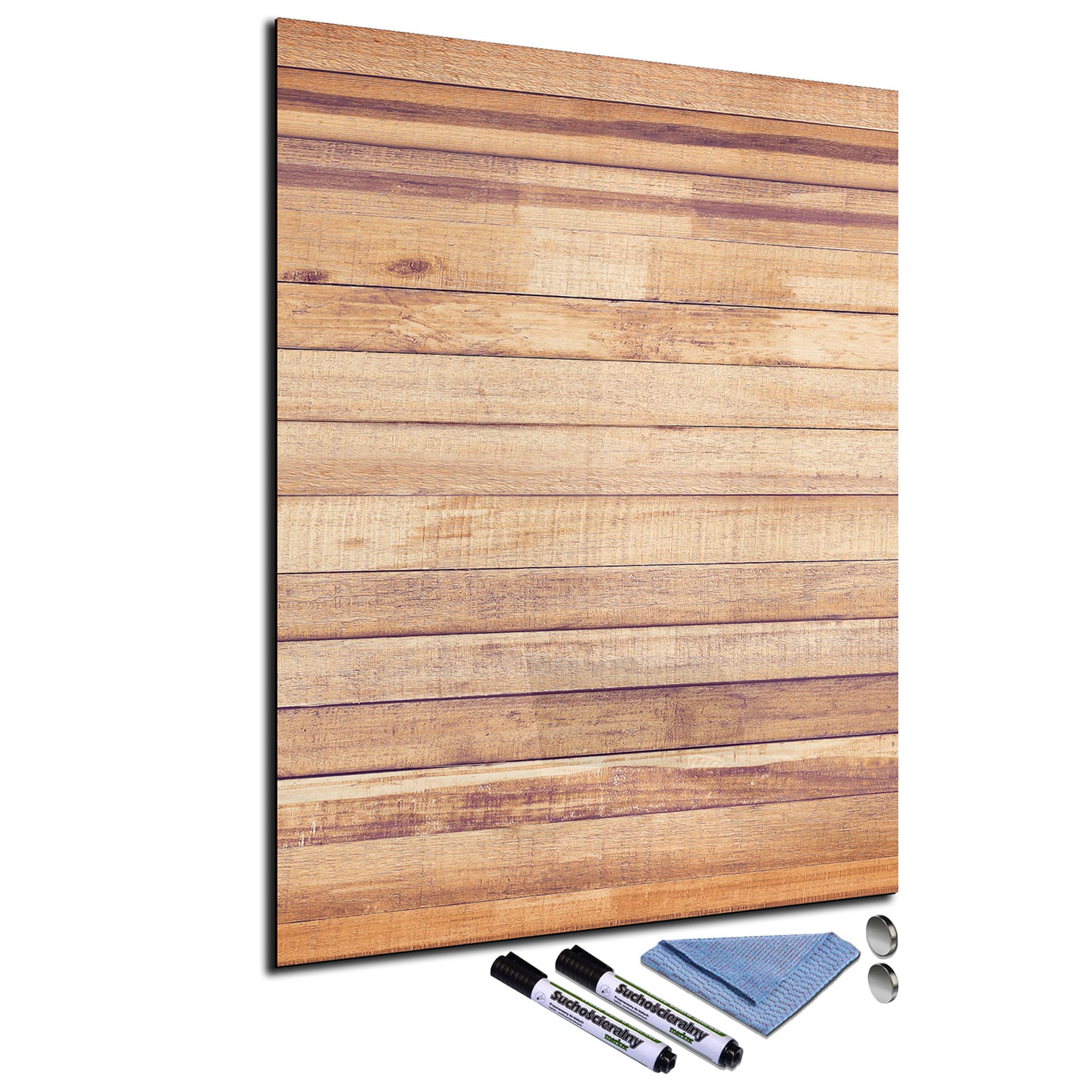 Glas-Magnettafel 60x80 Pinnwand mit Zubehör Whiteboard Küche Holz-Optik Braun Büro Office
