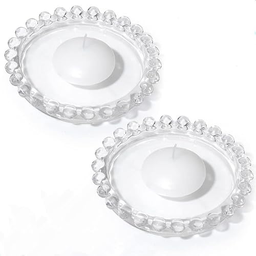 NW 2 Stück Glas-Kerzen-Teller 7,6 cm klare Stumpenkerzenhalter-Teller, transparente runde Kerzenteller für Stumpenkerze, moderne Kerzen-Herzstück