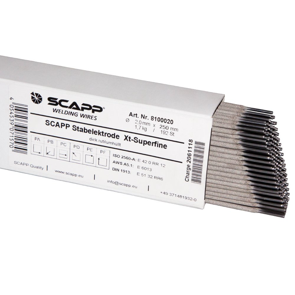 SCAPP Stabelektrode Xt-Superfine für Stahl Ø 2,5 x 350 mm (4,6 kg) - Typ E 51 32 RR6 / E42 0 RR 13 – andere Ø zur Auswahl