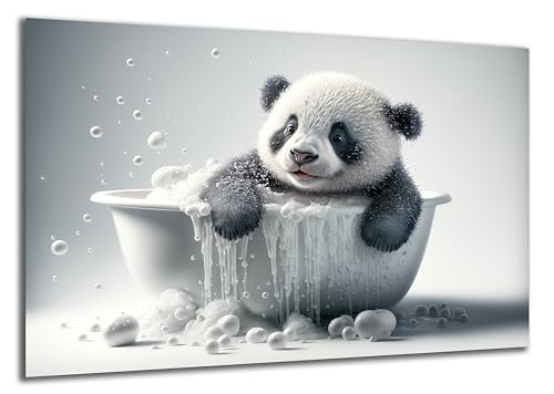 DARO Design - Toiletten-Bild auf 6mm HDF 84x56 cm Baby Panda in der Badewanne - Wand-Deko Bilder Lustiges Geschenk