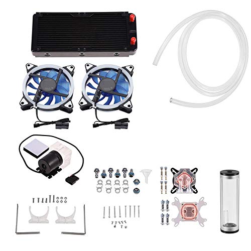 Yunir All-in-One-Kit für flüssige CPU-Kühler, CPU/GPU-Block + zylindrischer Wasserbehälter + Wasserpumpe + 240-mm-Kühlkörper + transparenter Schlauch + LED-Lüfter-Compputer DIY-Wasserkühlungs-Kit