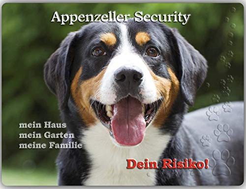 Merchandise for Fans Warnschild - Schild aus Aluminium Motiv: Appenzeller Sennenhund (01) - Größe: 30x40cm
