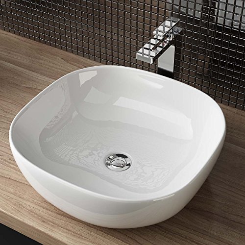Waschbecken24 | Premium Aufsatzwaschbecken aus Keramik mit Nano-Beschichtung für das Badezimmer und Gäste-WC (42x42x14cm, Weiß / A107)