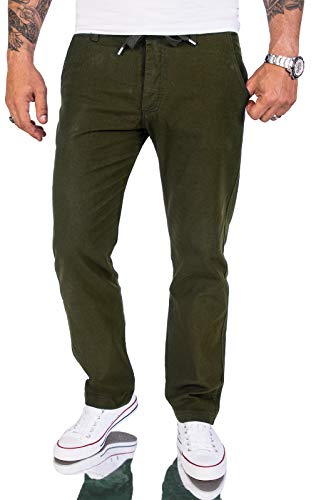 Rock Creek Herren Leinen-Optik Hose Stoffhose Sommerhose Regular Fit Chino Hosen Männer Hose Gummizug Herrenhosen Lang Strandhose RC-2152 Dunkelgrün W36 L34