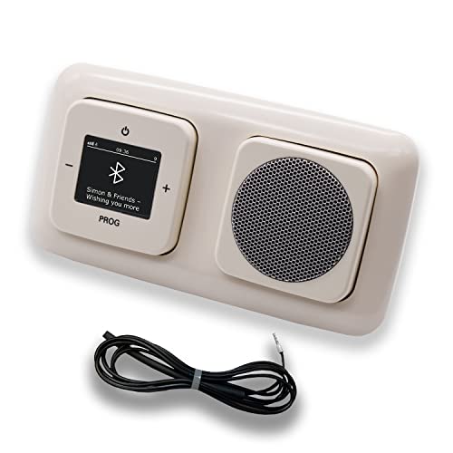 Busch Jäger DAB+ Unterputz Bluetooth Radio 8217U-101 DURO2000 cremeweiß Komplett-Set + Lautsprecher + 0,9 m EBROM Wurfantenne zur Empfangsoptimierung