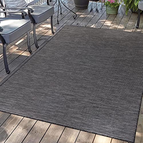 carpet city Outdoor Teppich Terrasse Wetterfest - 150x150 cm Quadratisch - Balkonteppich Graphit Meliert - In-& Outdoor Teppiche für Veranda, Garten, Küche, Bad oder Wohnzimmer