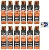 12 x BREEZE Deodorant Spray Man Power Protection, keine Flecken auf der Haut, 0 % Aluminiumsalze 150 ml + 1 Beutel Talkum Felce Azzurra 100 g