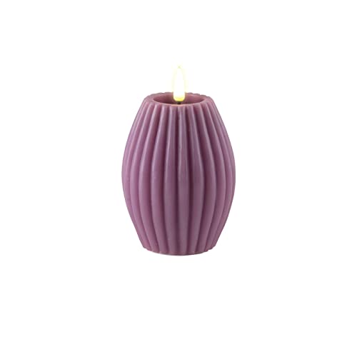 ReWu LED Kerze Deluxe Homeart Rillenkerze Ovale Formkerze aus Echtwachs mit hochwertigem Wachsspiegel - (Purple)