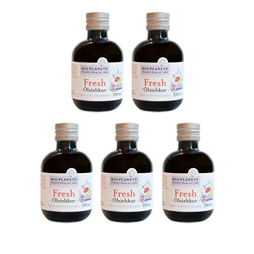 BIO PLANETE Ölziehkur Fresh (5 X 250 Ml), Milde Ölzieh-Kur, Bio, Vegan, Fluoridfrei, Naturkosmetik