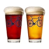 Greenline Goods Fahrradbiergläser (2er-Set) | 16 oz Trinkgeschirr mit farbenfrohen Radfahrer-Designs - Einzigartige Geschenke für Radfahrer und Radfahrer [Navy]