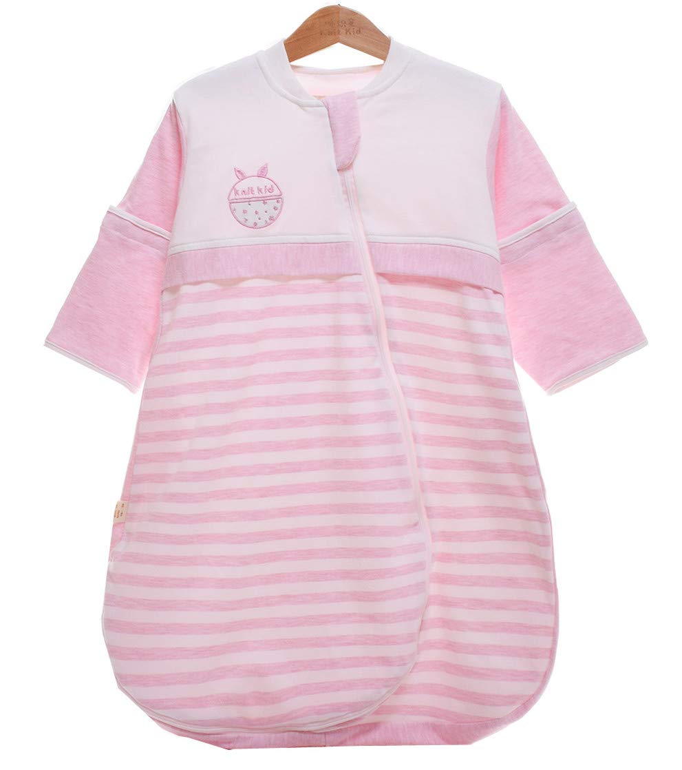 Chilsuessy Unisex Baby Sommer Schlafsack Decke mit abnehmbar Langarm aus 100% Baumwolle Sommerschlafsack 1 Tog Schlafanzug für Mädchen und Jungen, Pink, 90/Baby Hoehe 80-90cm
