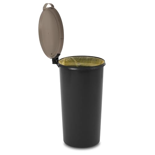 KUEFA VL 60l Müllsackständer, Mülleimer, Sammelbehälter mit Scharnierdeckel für den Gelben Sack, Pfandflaschen, Leergut (1, Cappuccino)