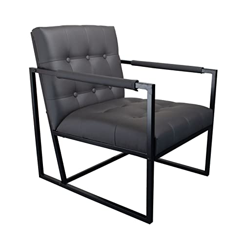 SVITA Jones Cocktail-Sessel Loungesessel gepolstert mit Stahl-Rahmen Kunstleder Dunkel-Grau
