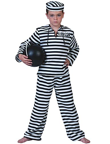 Das Kostümland Sträfling Kostüm für Jungen - Schwarz Weiß | Kinderkostüm Gefangener (140)