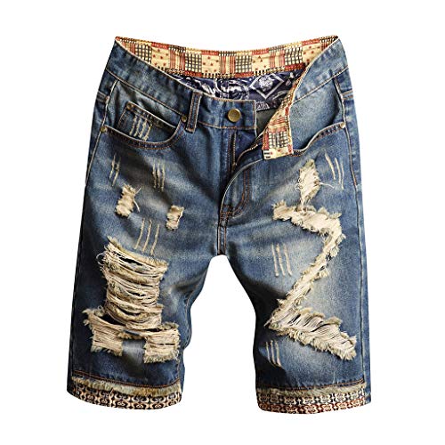 Celucke Herren Jeans Shorts Patches Kurze Hose Sommer Bermuda Denim im Used-Look, Männer Vintage Jeanshose Label Moderne Slim Fit Mix (Blau, W28)