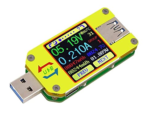 Fasizi UM34C USB-Meter Tester Spannung Strom Bluetooth Akku Ladegerät Voltmeter Amperemeter Multimeter Tester, 1,44 Zoll Farb-LCD-Display USB 3.0 Typ-C Kabelwiderstand Lastimpedanzmesser