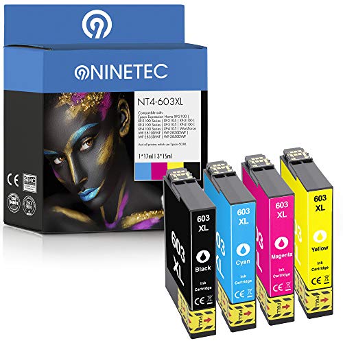 NINETEC 4 Druckerpatronen kompatibel mit Epson 603XL 603 XL für Expression Home XP-3150 XP-4155 XP-3100 XP-2150 Workforce WF-2840 WF-2810 XP-4105 XP-4100 XP-3155 XP-3105 XP-2155 XP-4150 (4er-Pack)