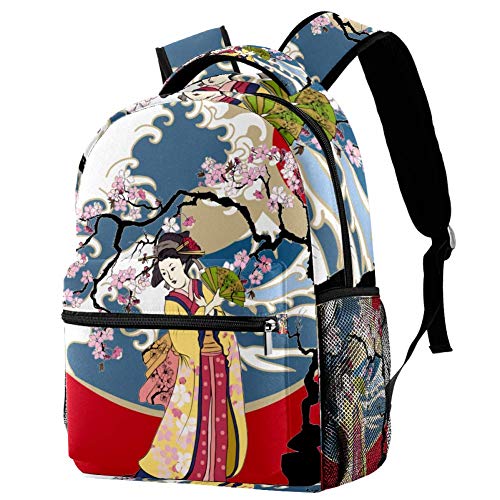 Lorvies Japanischer Damen-Kimono mit Kirschblüten, lässiger Rucksack, Schulterrucksack, Büchertasche für Schule, Studenten, Reisetaschen