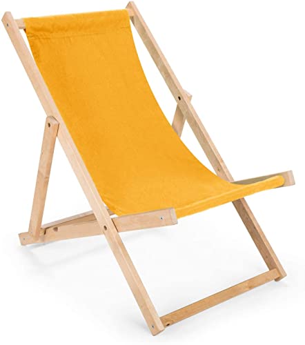 bas 2 Stück Liegestuhl gelb klappbar aus Holz - Klappstuhl Klappliege Sonnenstuhl Strandstuhl Holzklappstuhl Gestell in Naturfarbe Sonnenstuhl Gartenliegen