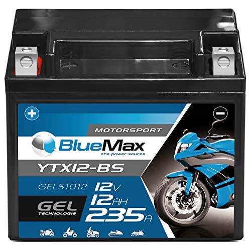 BlueMax CTX12-BS Motorradbatterie GEL 12V 12Ah YTX12-BS Batterie 51012 Roller Quad