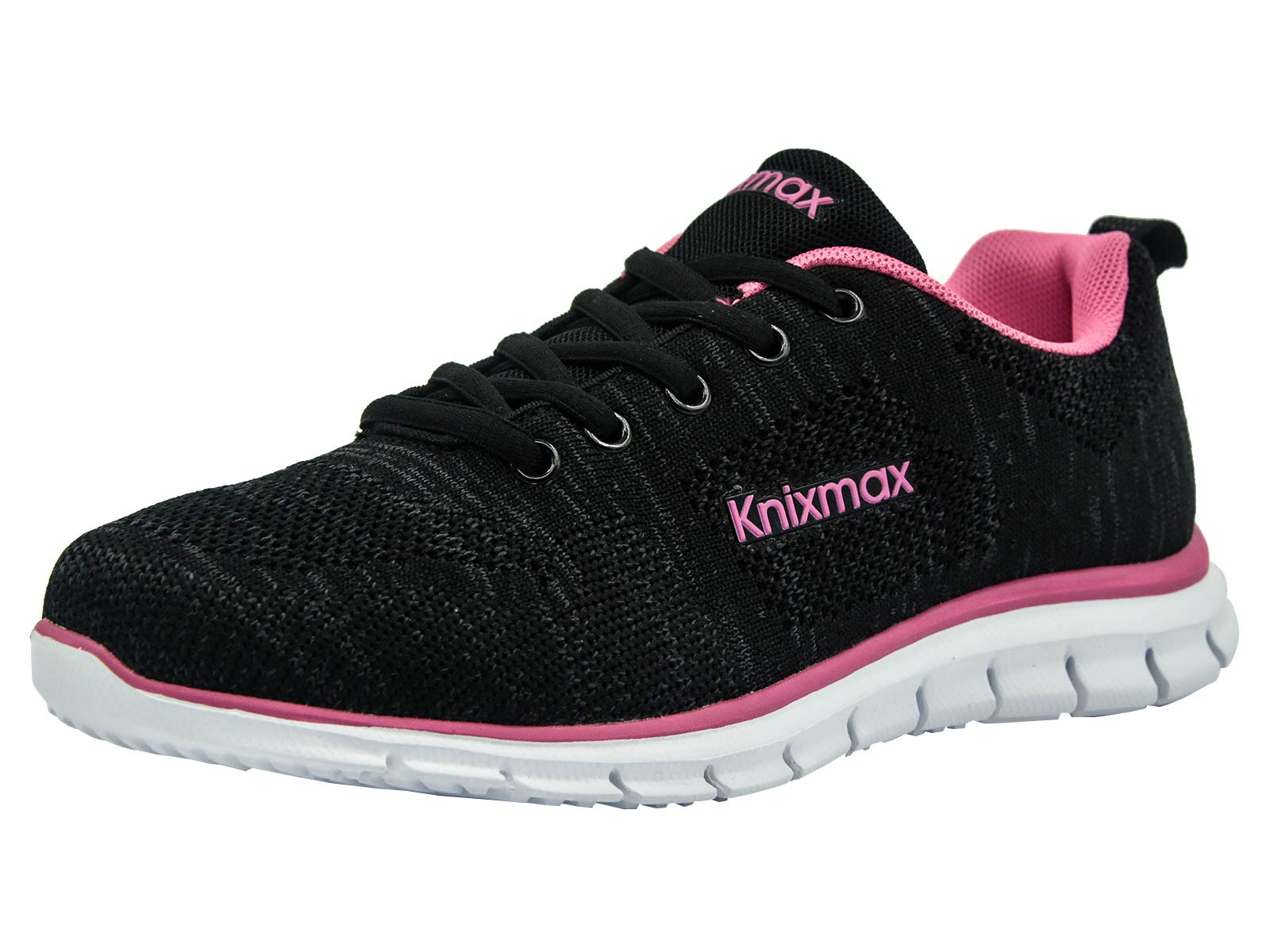 Knixmax Damen Sneaker Leichte Laufschuhe Sportschuhe Atmungsaktiv Bequem Turnschuhe Fitnessschuhe Knit Schwarz-Rosa Frauen Gr.40 EU
