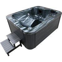 Home Deluxe - Outdoor Whirlpool für 4 Personen, 27 Massagedüsen und 9 Lichtquellen - Black Marble- Maße 210 x 160 x 85 cm | Jacuzzi, Außen Whirlpool (Black Marble Plus Treppe und Thermoabdeckung)