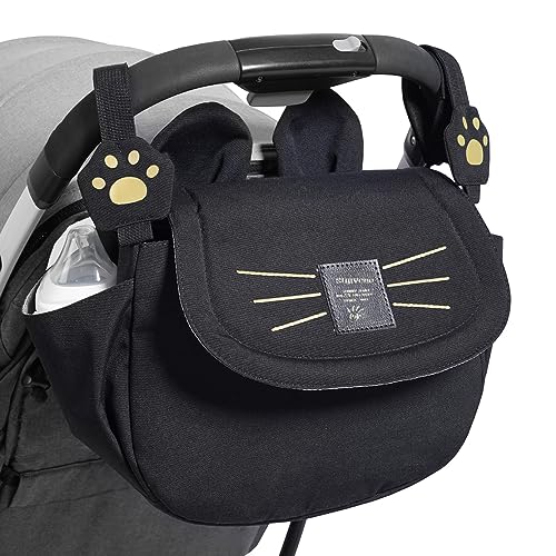 SUNVENO Katze Windel Tasche große Kapazität Mama Reisetasche Mutterschaft Universal Baby Kinderwagen Taschen Organizer (schwarz)