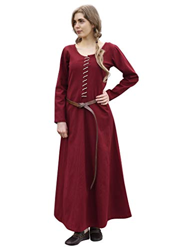 Battle-Merchant Mittelalter Kleid mit Schnürung für Damen Cotehardie AVA - Langarm - Baumwolle - Mittelalterkleid - Wikinger - LARP - Kostüm, Weinrot, Gr. XL
