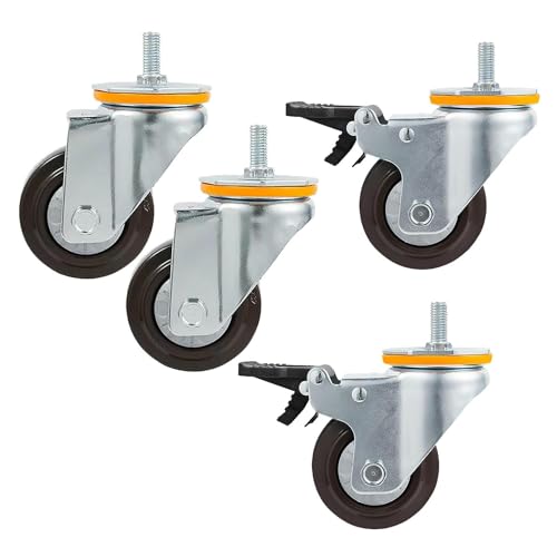 CuKYi 4 Stück Möbel-Lenkrollen, robuste Lenkrollen, Transportrollen, mit Bremsen/ohne Bremsen, Lenkrollen, Ersatzrollen for Möbel, geräuschlose Gummirollen (Color : 2 nobrakes 2 brakes, Size : M16)