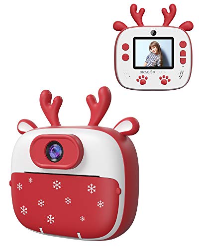 Kamera für Kinder, Weihnachten, Dragon Touch Kamera, Spielzeug, mit Doppelobjektiv, Cartoon-Aufkleber, Farbstift – InstantFun2 Rot
