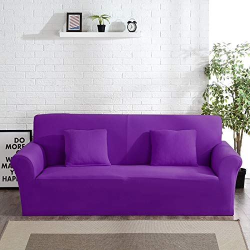 OKJK Elastischer Sofabezug, Für Wohnzimmer Sofa Protector, Sofaüberwurf Möbel Sessel Modern,Stretch Couch überzug Baumwolle (Purple,4seater 235-300cm)