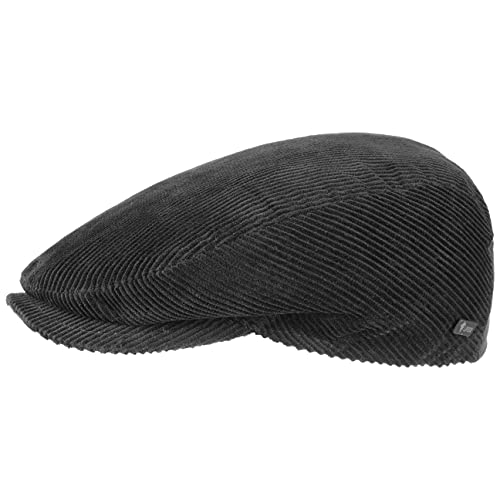 Lipodo Cord Flatcap schwarz Herren/Damen - Schirmmütze aus Baumwolle - Schiebermütze mit Futter - Cap Größe M 56-57 cm - Cordmütze Sommer/Winter