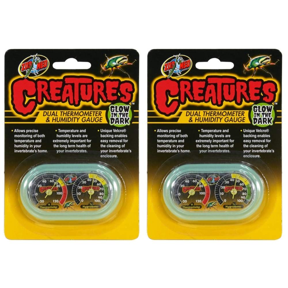 Zoo Med (2 Pack) Creatures Dual Thermometer & Humidity Gauge Glow In The Dark