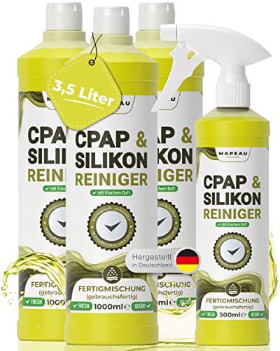 CPAP Reinigungsspray 500ml Sprüher I 3 Liter Nachfüll Spezialreiniger für Silikon, CPAP-Schlauch Kunststoff, Mapeau Silikon-Reiniger (3 Ltr. + 500ml Sprüher)