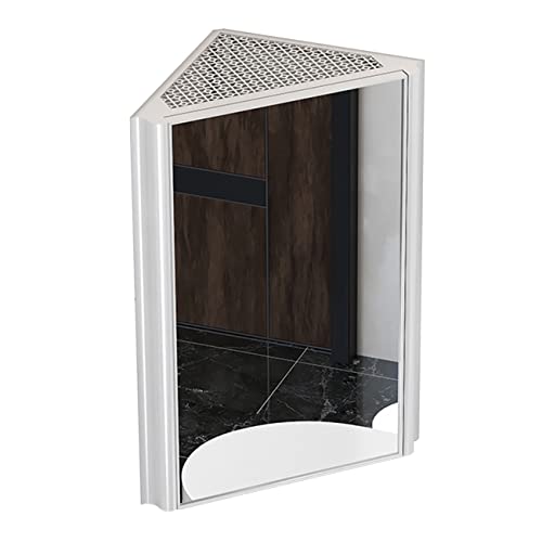 Badezimmer-Eckspiegelschrank, Dreieckiger Aluminium-Spiegelschrank, Wandmontierter Toilettenartikel-Spind – Platzsparend (Color : Weiß, S : 33 * 33 * 63cm)