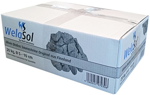WelaSol Aufguss Saunasteine geprüfte und vorgewaschene Premium Olivin-Diabas Steine für Sauna Ofen ca. 19-20 kg