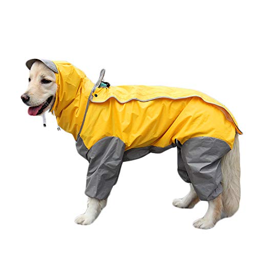 TFENG Hunde Regenmantel mit abnehmbarem Hoodie, Verstellbarer Outdoor-Tunnelzug Hundemantel, wasserdichte Hundejacke Regenjacke mit Kapuze und Kragenloch, 10 Größen (Gelb)