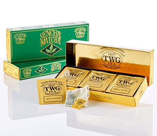TWG Singapore - The Finest Teas of the World - Sencha Matcha - 15 Handnaht Teebeutel aus reiner Baumwolle