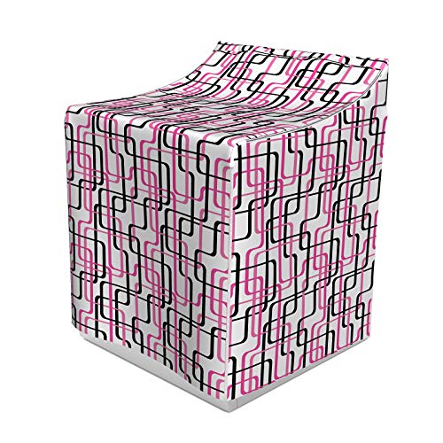 ABAKUHAUS Geometrisch Waschmaschienen und Trockner, Sechzigere gewellte Linien Vibrant Bild Gebogene Streifen Funky Muster, Bezug Dekorativ aus Stoff, 70x75x100 cm, Pink Weiß Schwarz