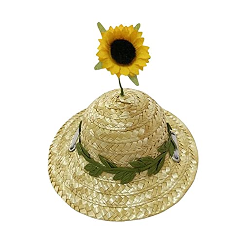 Z-LIANG Sonnenblume-Strohhut für Hund, Hundekappe mit verstellbarem Riemen, Strand-Party-Dekoration, Frühlingsommer (Color : Amarillo, Size : S)