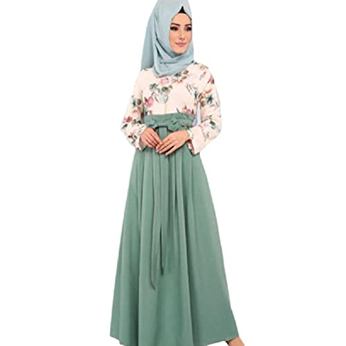 Damen Ramadan Eid Abaya Kleid, unnowsWomen Ramadan Eid Abaya Floral Contrast Color Maxikleid Muslim Islamic Robe