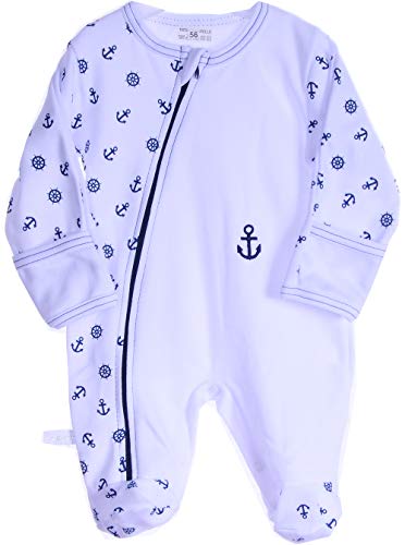 La Bortini Strampler Baby Schlafanzug mit Reißverschluss Overall 50-104 Anzug Weiß mit Anker (68)