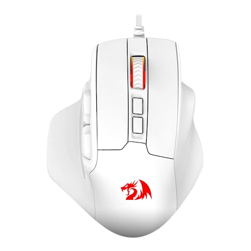 Redragon M806 Bullseye Gaming-Maus, 7 programmierbare Tasten, kabelgebundene RGB-Gamer-Maus mit Griffkonstruktion, Software unterstützt DIY-Tastenkombinationen und Hintergrundbeleuchtung, Weiß