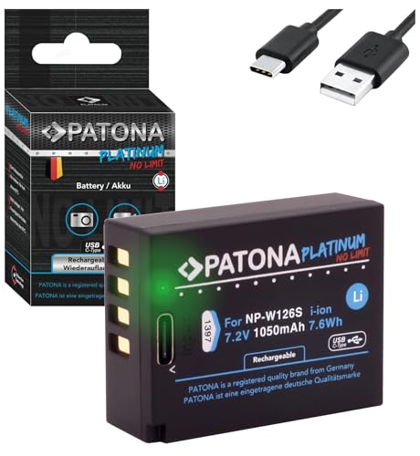 PATONA Platinum NP-W126s NP-W126 USB Akku 1100mAh mit direktem USB-C Eingang (1397) FinePix X100F X100V X-A5 X-A7 X-A10 X-E3 X-H1 X-Pro3 X-S10 X-T3 X-T10 X-T20 X-T30 X-T100 X-T200 usw.