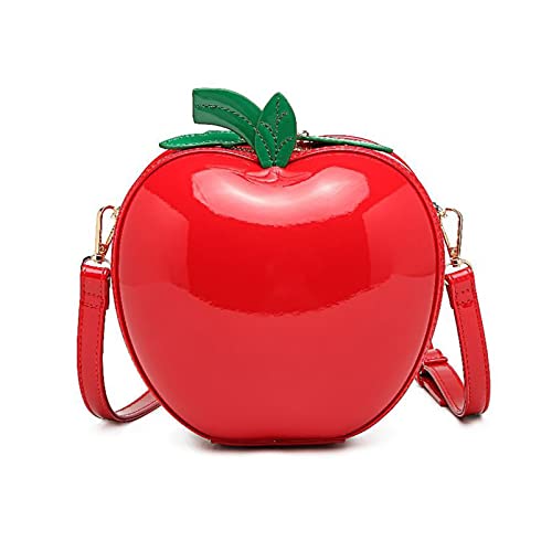 Lustige 3D Apfelform Frauen Crossbody Taschen PU Mädchen Kleine Casual Schulter Handtaschen Messenger Purses Bag Cute Adjustable Strap Clutch Jelly Purse, rot