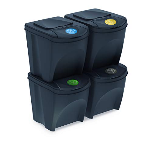 Mülltonne Sorti Box Sortibox Mülleimer Mülltrennsystem Abfall Segregation Müllsäcke Abfallbehälter Recycling Müllsortierer (4 x 25 L, Anthrazit)