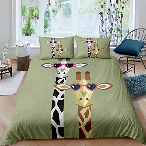 Giraffe Bettbezug Set Safari Eltern Kind Giraffe Bettwäsche Set 135x200cm für Kinder Jugendliche Zoo Tier Thema Betten Set Tierwelt Design Weich 2St