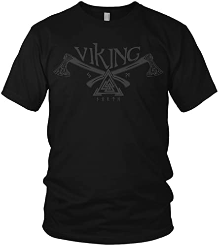 Valknut Wotansknoten Wikingeraxt Axt Runen Wikinger Walhalla Vikings Odin Thor - Herren T-Shirt und Männer Tshirt, Größe:L, Farbe:Schwarz