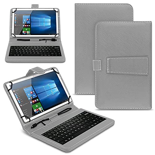 NAUC Tablet Hülle kompatibel für Amazon Fire HD 10 / Plus 2021 Tasche Tastatur Universal Schutzhülle Keyboard QWERTZ Layout, Farben:Grau